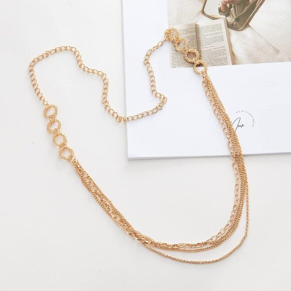 Layered Long Necklaces for Women Crystal Beaded Statement Necklace Sweater Silve - Picture 2 of 5